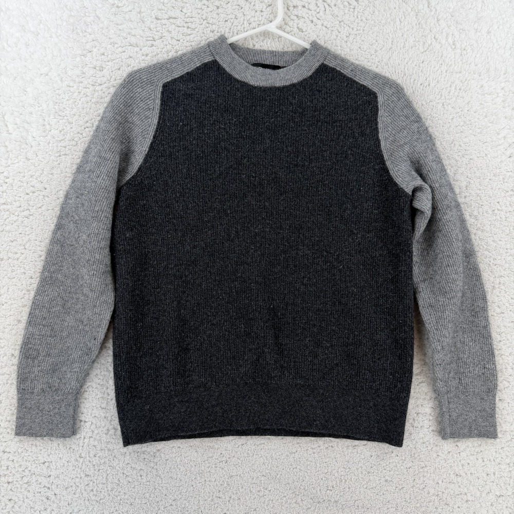 Theory Sweater Womens Medium Gray Colorblock Waffle Knit Crewneck Wool